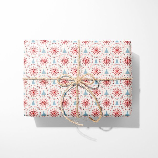 Nordische Weihnachtsschneeflocken und Blaubäume Geschenkpapier (Von Creator hochgeladen)