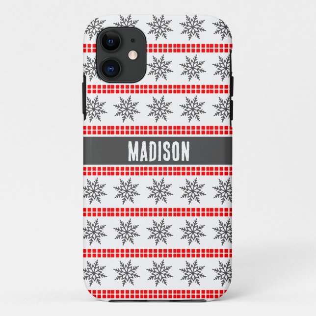 Nordische Weihnachtsschneeflockenmuster grau-weiß Case-Mate iPhone Hülle (Rückseite)