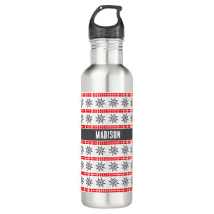 Nordische Weihnachtsschneeflockenmuster grau-weiß Edelstahlflasche