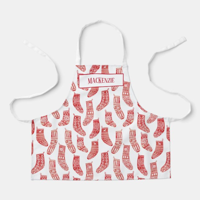 Nordische WeihnachtsStrümpfe Roter und Weißer Indi Schürze (Vorderseite)