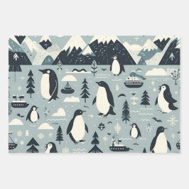 Nordische Winter-Rentierpinguine - Siegel Abstrakt Geschenkpapier Set