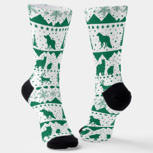 Nordische Wintertiere im Sweater Winter grün und w Socken
