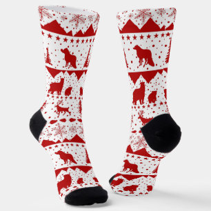 Nordische Wintertiere im Winter rot und weiß Socken
