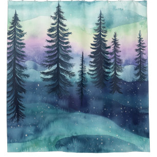 Nordischer Aurora-Wald-Muster Duschvorhang