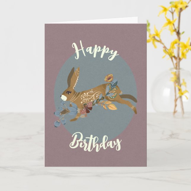 Nordischer Braunbär-Kaninchen-Wasser-Farbe Geburts Karte (Gelbe Blume)
