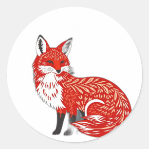 Nordischer Fox mit Leaf-Mustern Runder Aufkleber