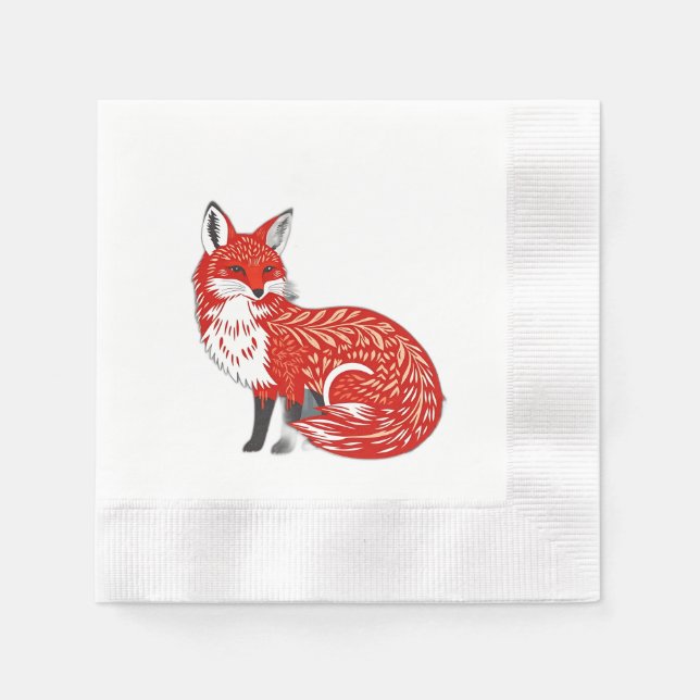 Nordischer Fox mit Leaf-Mustern Serviette (Vorderseite)
