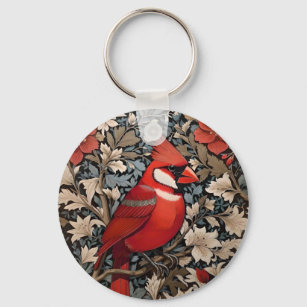 Nordischer Kardinal Bird William Morris Inspiriert Schlüsselanhänger