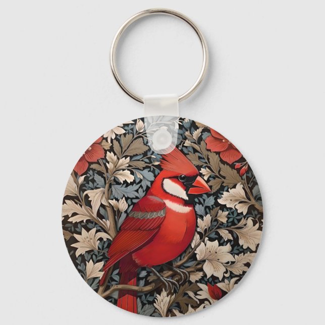 Nordischer Kardinal Bird William Morris Inspiriert Schlüsselanhänger (Rückseite)