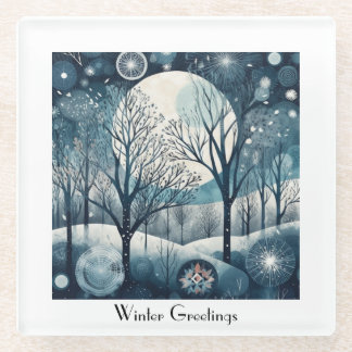 Nordischer Moonlit-Wald, kundenspezifisch Glasuntersetzer