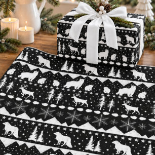 Nordischer Pullover Weiß Wintertiere Schwarz Geschenkpapier
