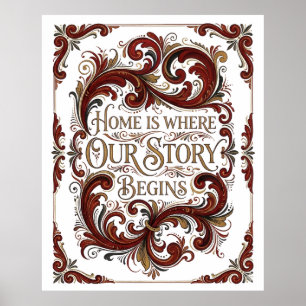 Nordischer Rosemaling Poster, Zuhause ist wo unser Poster