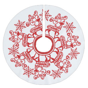 Nordischer Roter Rentier und Schneeflocken Weihnac Polyester Weihnachtsbaumdecke