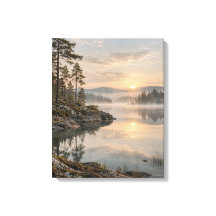 Nordischer Sonnenaufgang über nebligen Gewässern