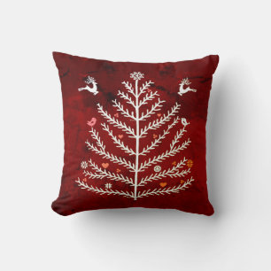 Nordischer Weihnachtsbaum Hirsch Dunkelrot Kissen