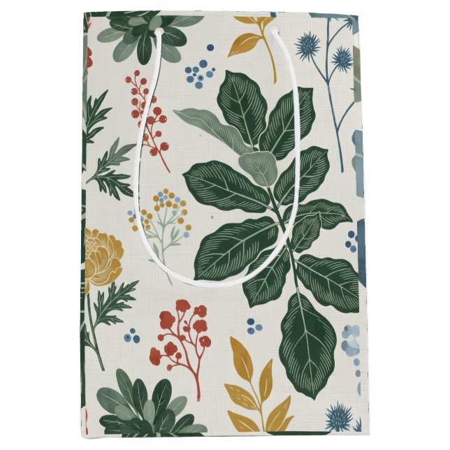 Nordisches botanisches Muster für Flora und Fauna Mittlere Geschenktüte (Vorderseite)