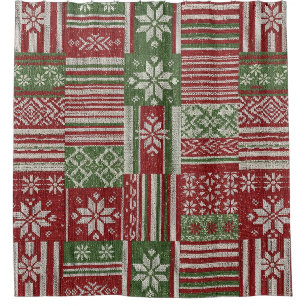Nordisches Fair Isle-Christmas Rot Grün Gestrickt Duschvorhang