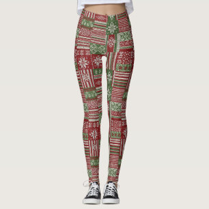 Nordisches Fair Isle-Christmasrotgrün gestrickt Leggings