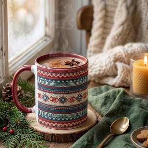 Nordisches Fair-Isle-Weihnachtstassen-Cover Hygge- Tasse