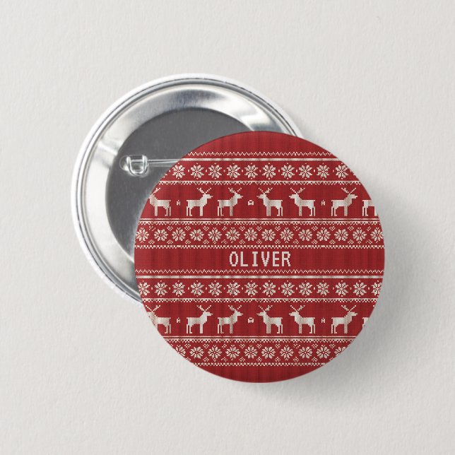 Nordisches Rentier-Strickmuster personalisiert  Button (Vorne & Hinten)