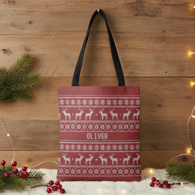 Nordisches Rentier-Strickmuster personalisierte Tr Tasche (Von Creator hochgeladen)