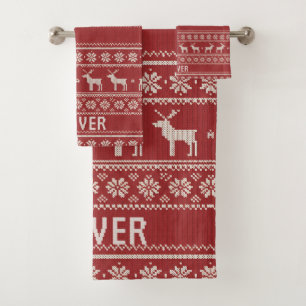 Nordisches Rentier-Weihnachts-Personalisiert Badhandtuch Set