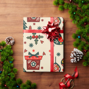 Nordisches Rot- und Creme-Weihnachten Geschenkpapier