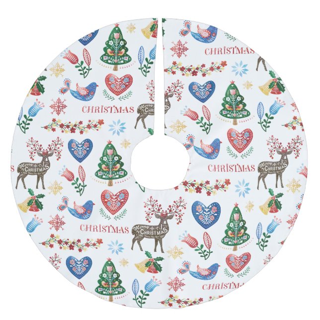 Nordisches skandinavisches Weihnachtsmuster Polyester Weihnachtsbaumdecke (Vorderseite)