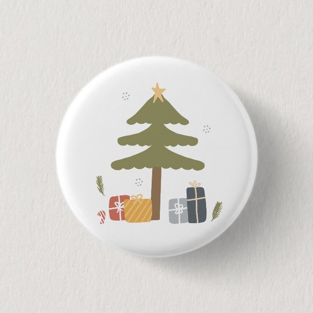 Nordisches Weihnachts-Party Skandi Weihnachtsbaum Button (Vorderseite)