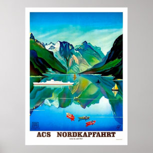 Nordkapp, Norwegen, Segelschiff, Berglandschaft Poster
