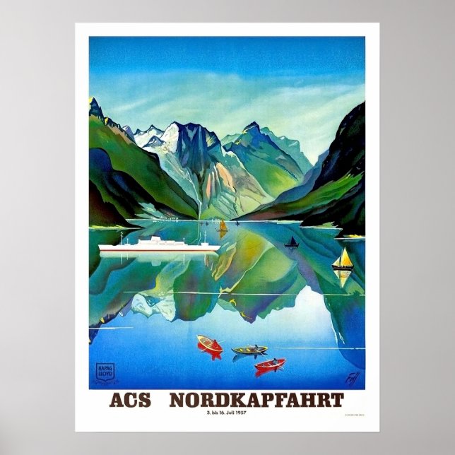 Nordkapp, Norwegen, Segelschiff, Berglandschaft Poster (Vorne)