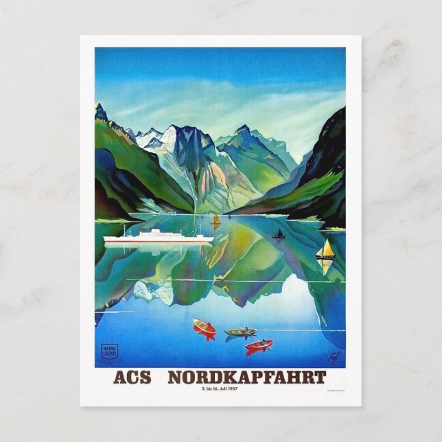 Nordkapp, Norwegen, Segelschiff, Berglandschaft Postkarte (Vorderseite)
