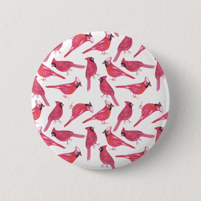 NordKardinal oder Kardinalsvogel Watercolor Button (Vorderseite)
