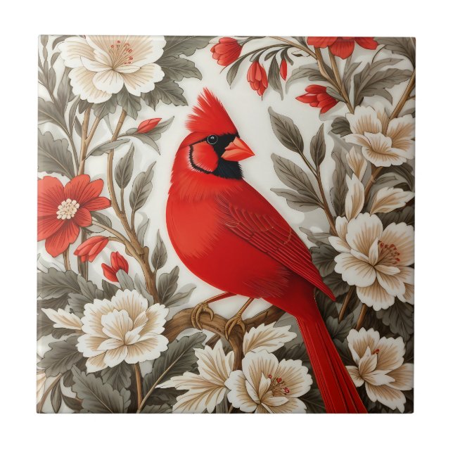 Nordkardinal-Vogel Schöne Flora Fliese (Vorderseite)