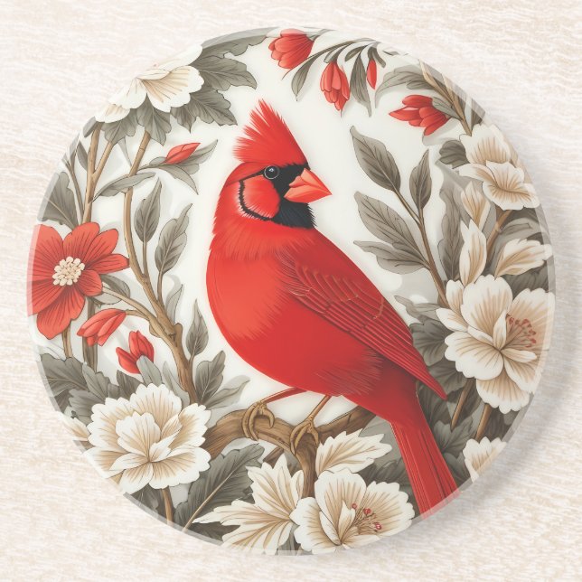 Nordkardinal-Vogel Schöne Flora Getränkeuntersetzer (Vorne)