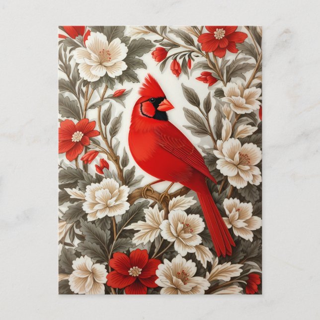 Nordkardinal-Vogel schöne Flora Postkarte (Vorderseite)