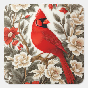 Nordkardinal-Vogel schöne Flora Quadratischer Aufkleber