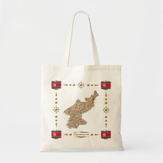 Nordkorea Karte + Flaggen-Beutel Tragetasche (Vorne)