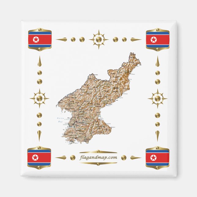Nordkorea Karte + Flaggen Magnet (Vorne)