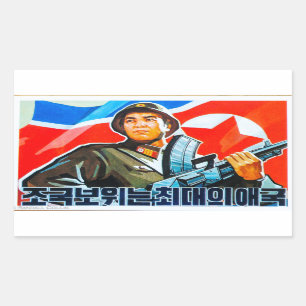 Nordkoreanische Soldat-Propaganda Rechteckiger Aufkleber