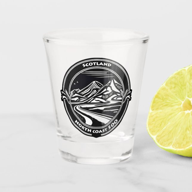 Nordküste 500 Schottland Schnapsglas (Vorderseite)
