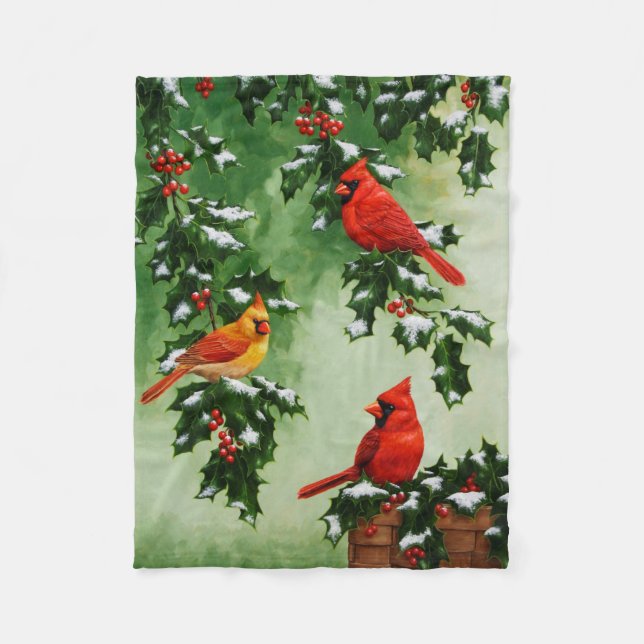 Nördliche Kardinäle und Holly Berries Fleecedecke (Vorderseite)