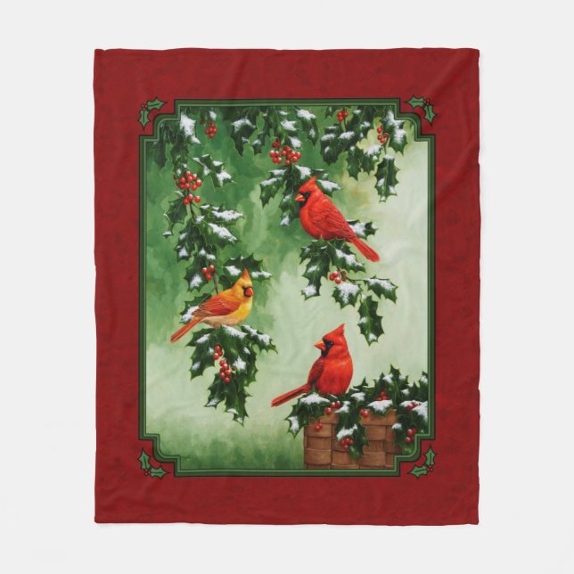 Nördliche Kardinäle und Holly Red Fleecedecke (Vorderseite)