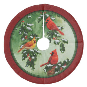 Nördliche Kardinäle und Stechpalmenrot Fleece Weihnachtsbaumdecke