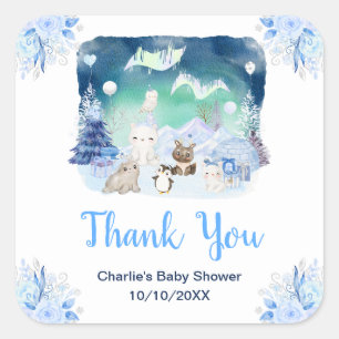 Nördliche-Lichter-Tiere-Baby-Party Dankeschön Quadratischer Aufkleber