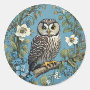 Nördliche Sägekuz-Eule William Morris Inspiriert Runder Aufkleber