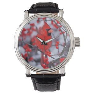 Nördlicher Kardinal Männchen, Winter, IL Armbanduhr