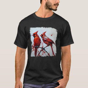 Nördlicher Roter Kardinal-Tuschekunst Roter Vogel T-Shirt