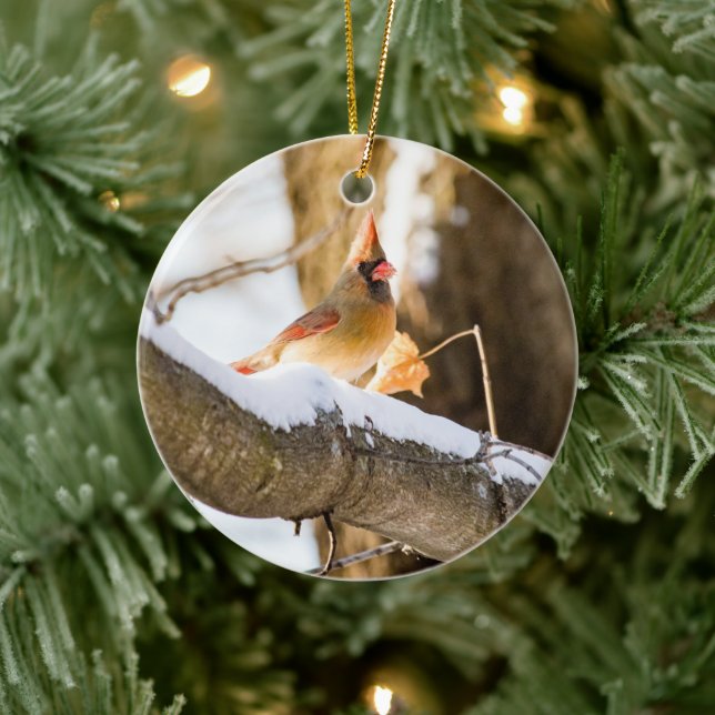 Nördlicher (weiblicher) Kardinal | KERAMIK Keramik Ornament (Baum)