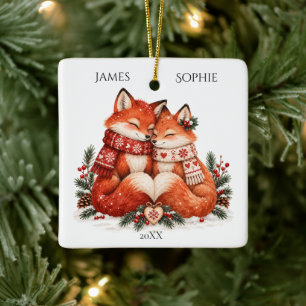 Nördliches Weihnachtsfuchs-Paar Skandinavischer Wi Keramikornament